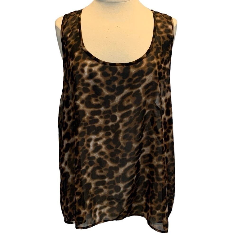 Mileage Sheer High Low Brown Black Animal Print Sheer Racer Back Tank Top  3X